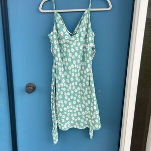 Aqua blue and white floral dress, short
